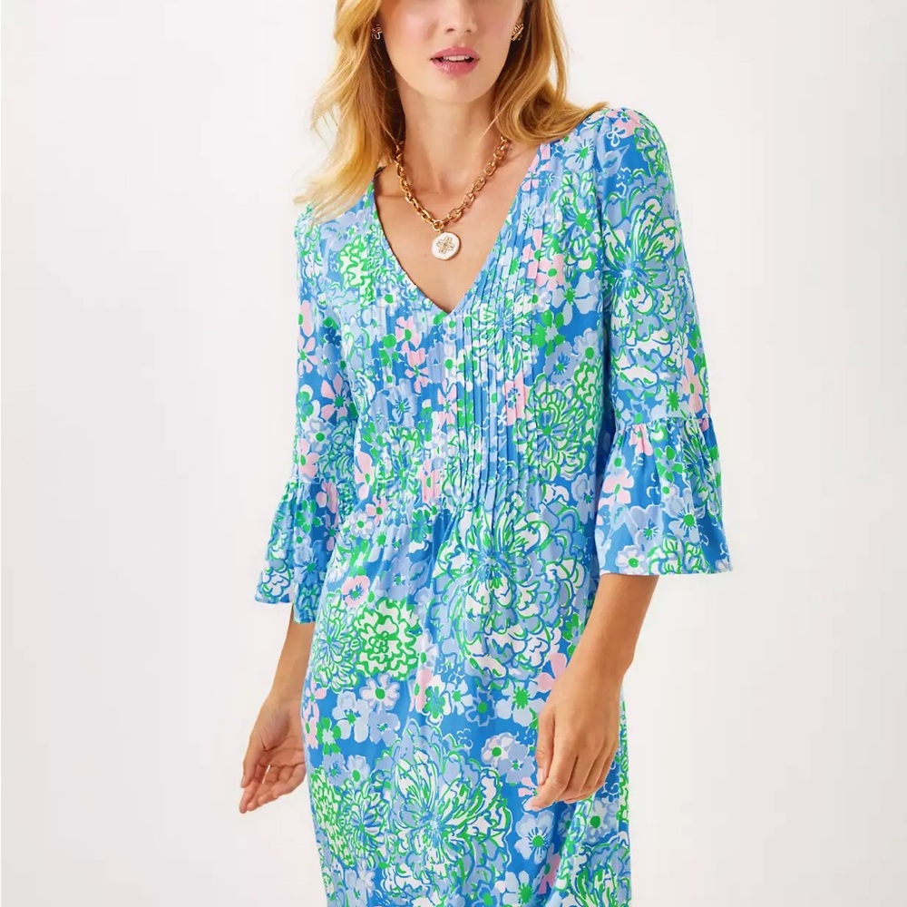 Lilly Pulitzer Blue, Green & Pink Floral V-Neck Dress